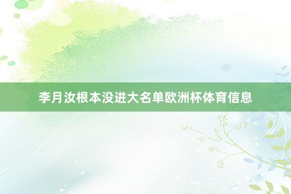 李月汝根本没进大名单欧洲杯体育信息