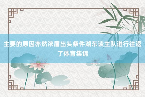 主要的原因亦然浓眉出头条件湖东谈主队进行往返了体育集锦