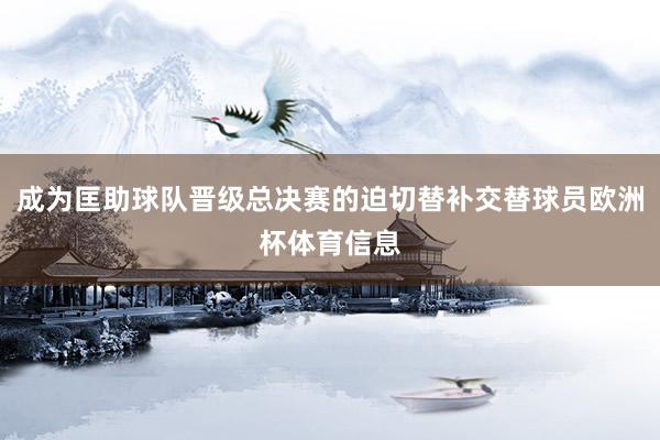 成为匡助球队晋级总决赛的迫切替补交替球员欧洲杯体育信息