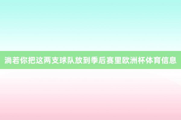 淌若你把这两支球队放到季后赛里欧洲杯体育信息