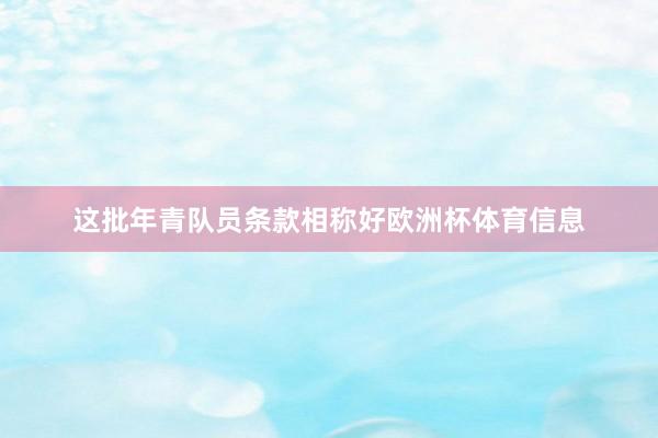 这批年青队员条款相称好欧洲杯体育信息